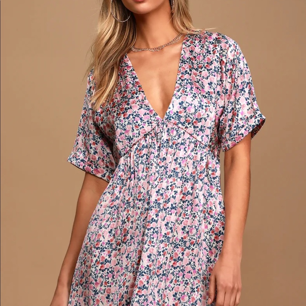 Express Yourself Blush Pink Floral Print Satin Babydoll Dress